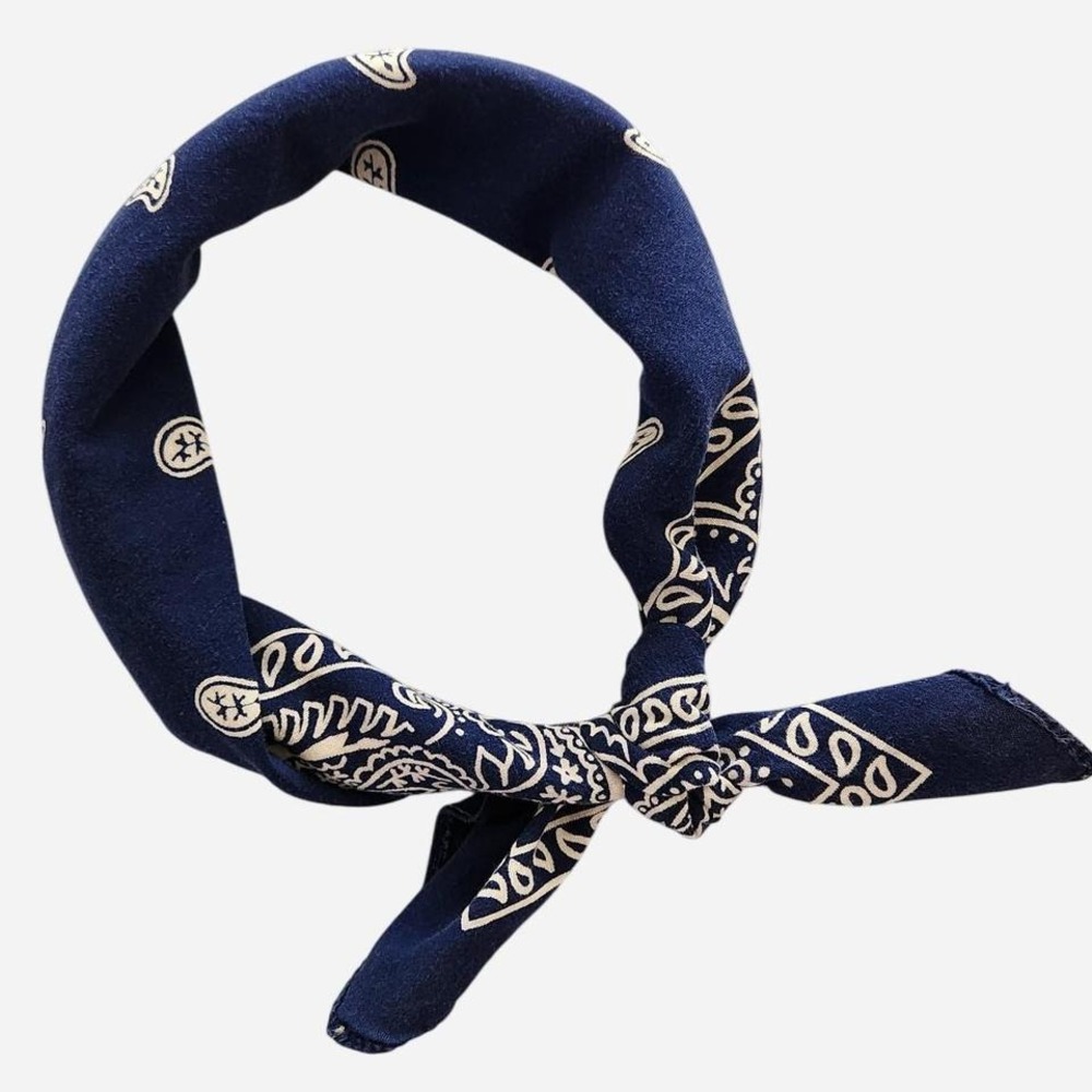 Cotton paisley bandana neckerchief head scarf blue and white boho western retro